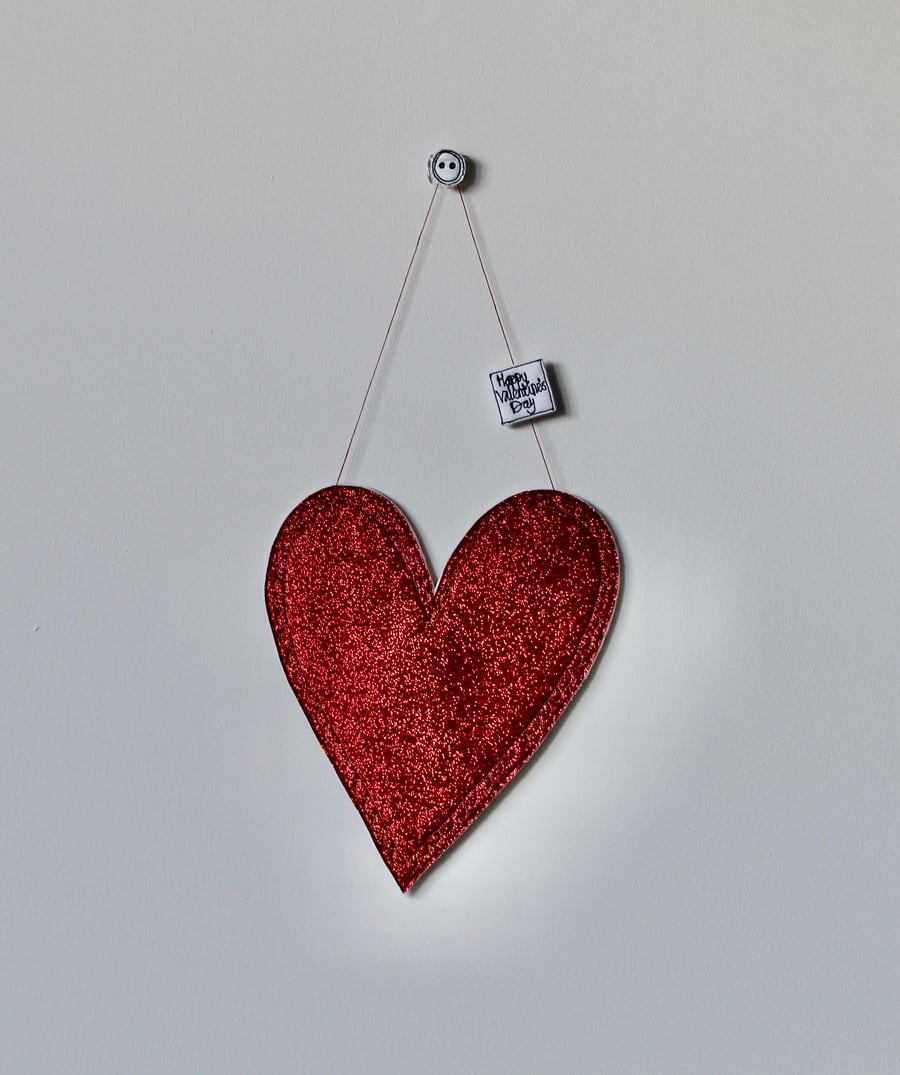'Happy Valentine's Day' Large Glittery Heart - Hanging Decoration