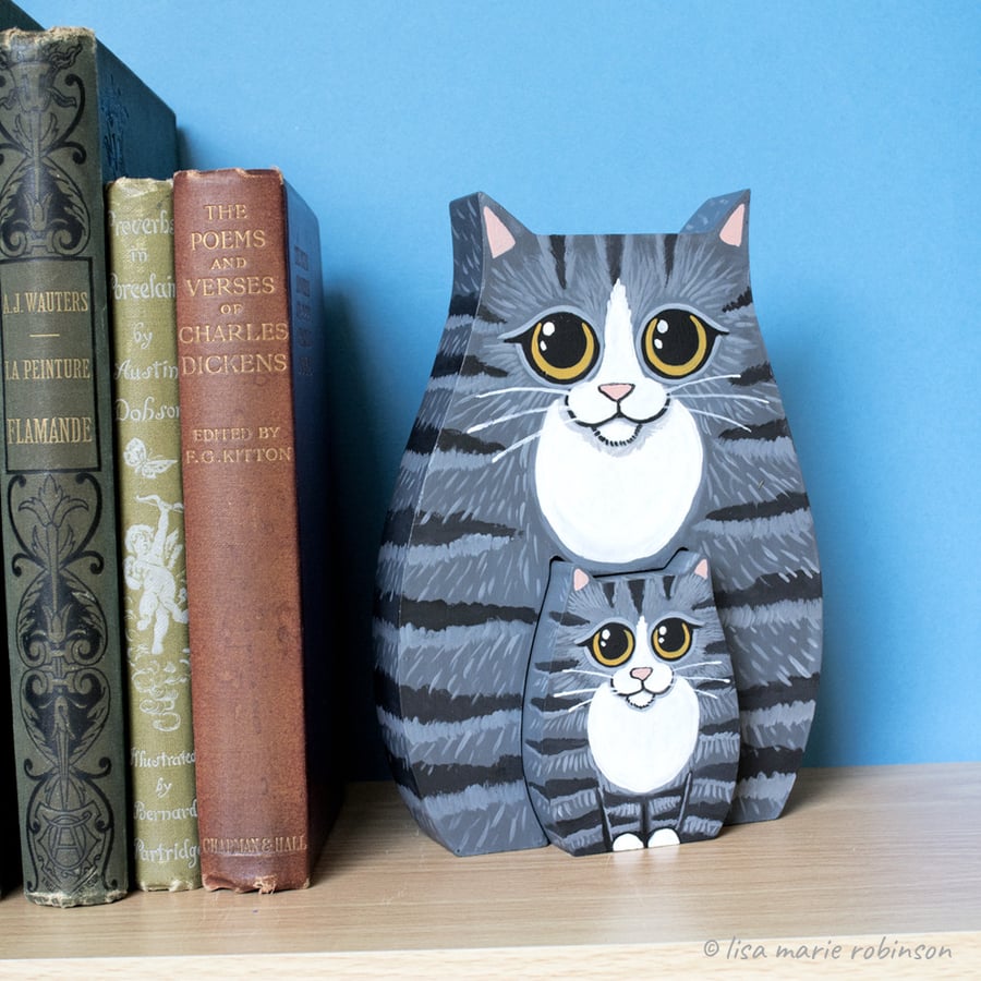 Tabby Cat and Kitten Shelf Sitter Ornament