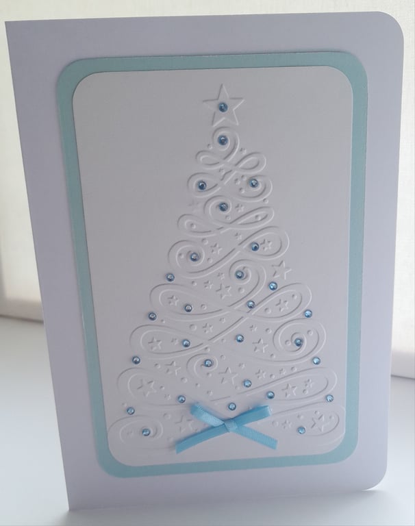 Swirl Embossed Christmas Tree - Blue - Handmade