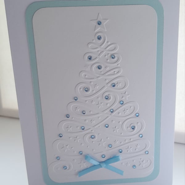 Swirl Embossed Christmas Tree - Blue - Handmade