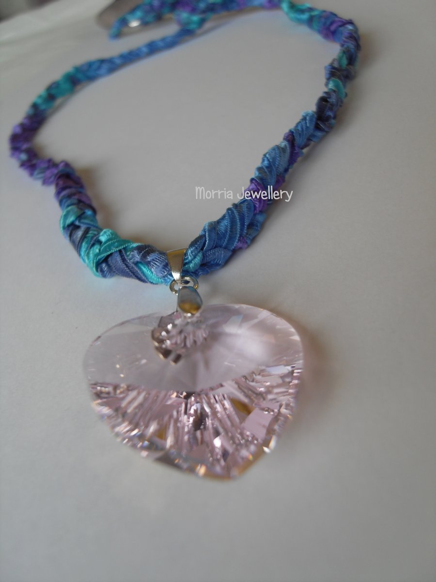 Large Pink Crystal Heart on Ribbon