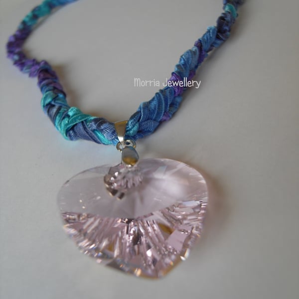 Large Pink Crystal Heart on Ribbon