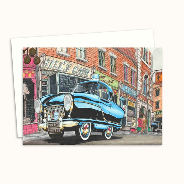 Nostalgia Greeting Card - Classic Police Car Illustration - Blank Inside