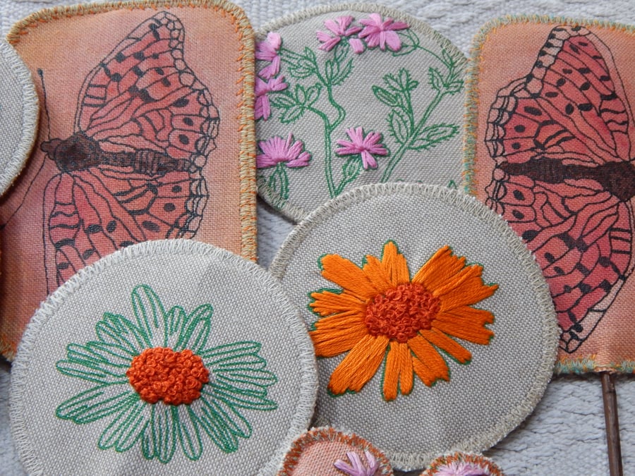 RESERVED FOR JANE - Screen printed fabric and willow flowers