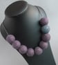 Chunky Purple and Grey Felt Necklace - Amethyst Colour Block Statement Jewellery
