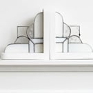 White Snowy Stained Glass Bookends Art Deco Style