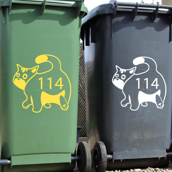 Personalised Wheelie Bin Sticker Funny Cat Butt Custom Number House Number Stick