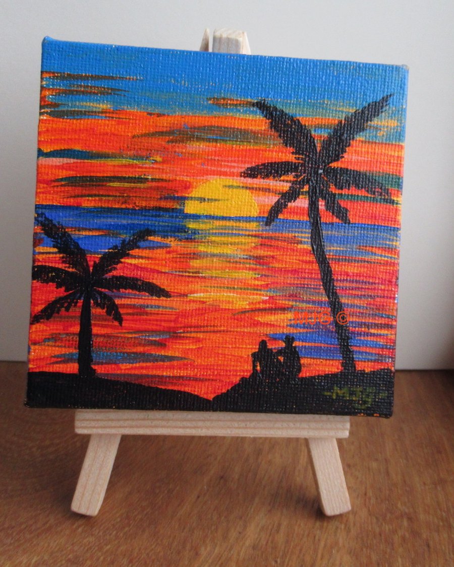 Cherish Every Sunset - acrylic painting on mini canvas