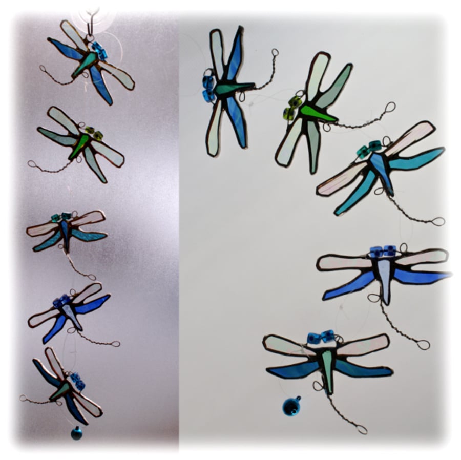 Dragonfly Suncatcher Mobile  Stained Glass Window Decoration String 