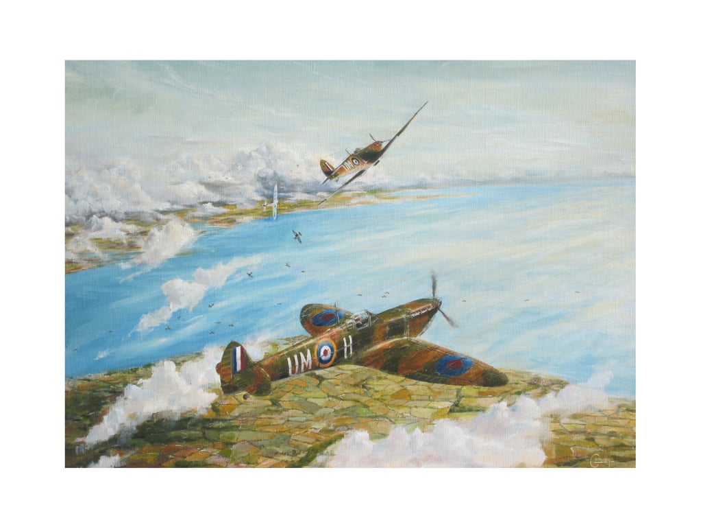 SPITFIRE Aircraft Greeting Card-Original Aviation Art Design-7x5 Blank Inside