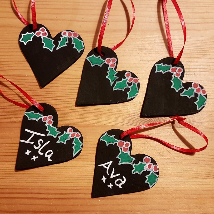 Christmas black heart decoration, hand painted, personalised, ornament, bauble