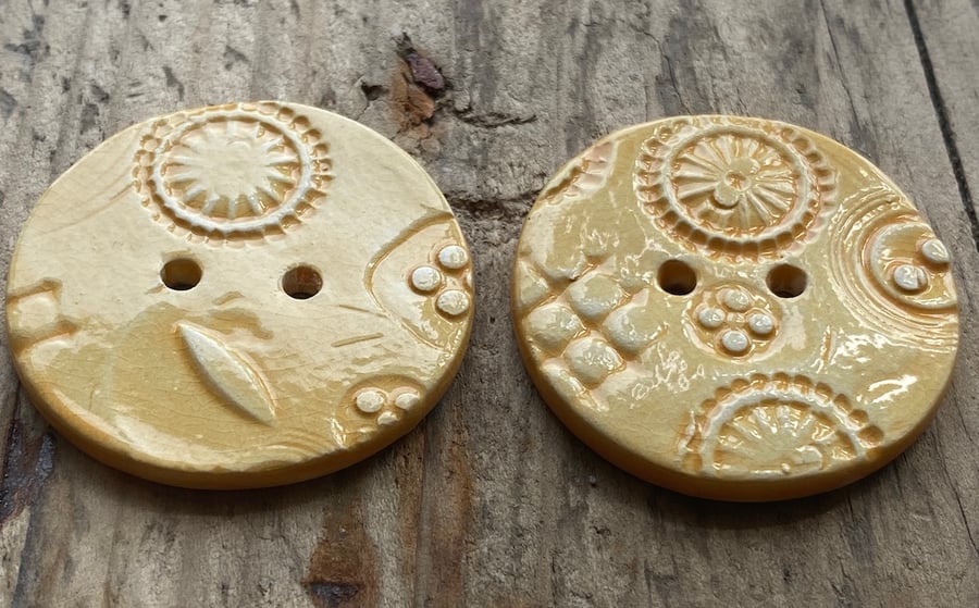Handmade 35mm Ceramic Yellow Buttons sold individually 