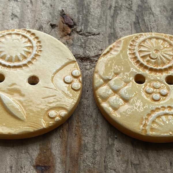 Handmade 35mm Ceramic Yellow Buttons sold individually 