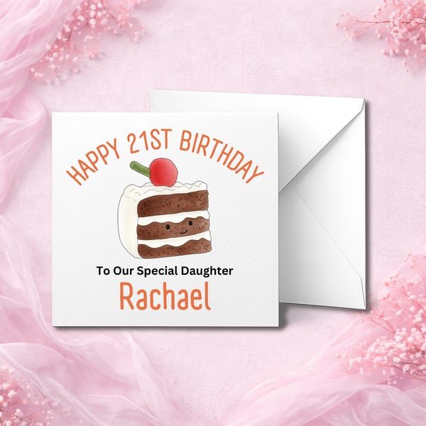Personalised 21st Birthday Card, Chocolate Cake Design, Custom Name card