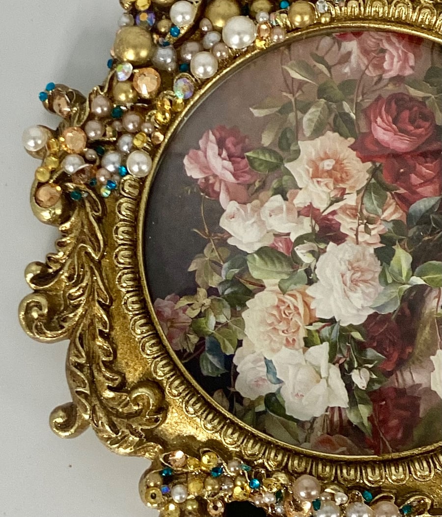 Upcycled bedazzled gold frame 