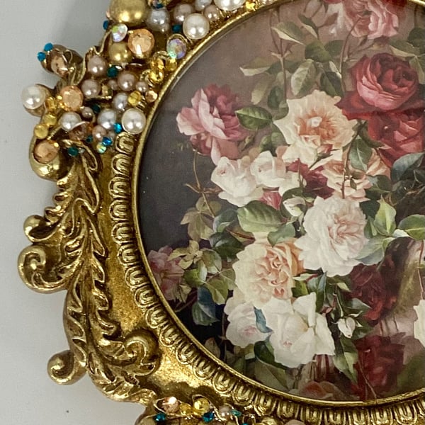 Upcycled bedazzled gold frame 
