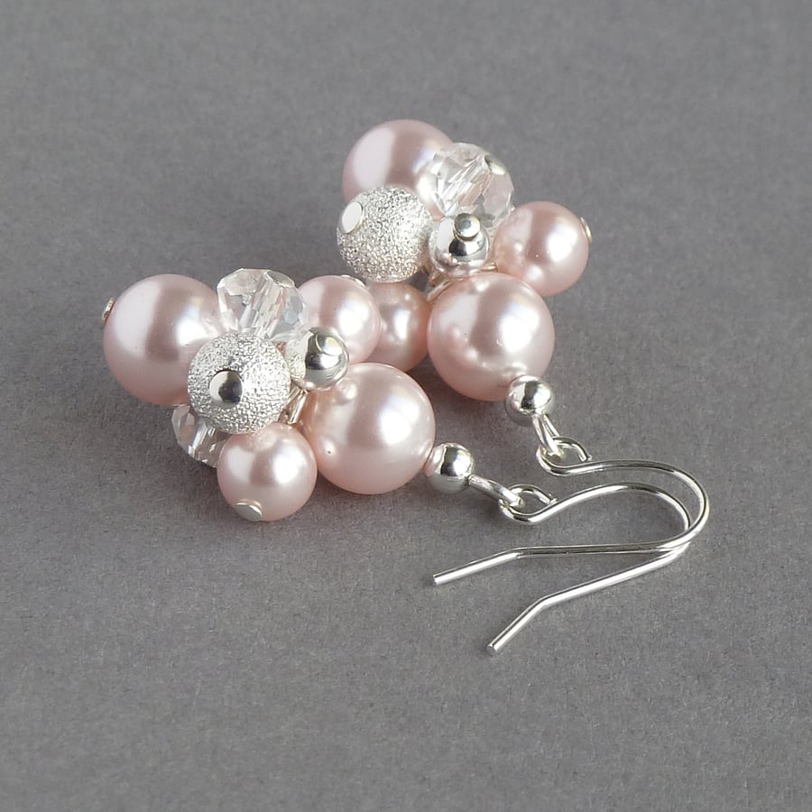Blush Pearl Cluster Earrings - Pale Pink Stardust Earrings - Wedding Jewellery