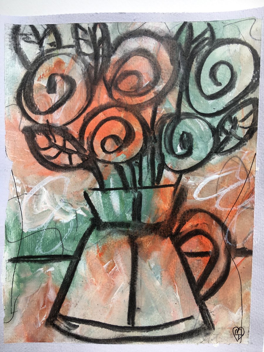 Flowers in a Jug at Sunset Original Wall Art & Unique Gift for an Art Lover