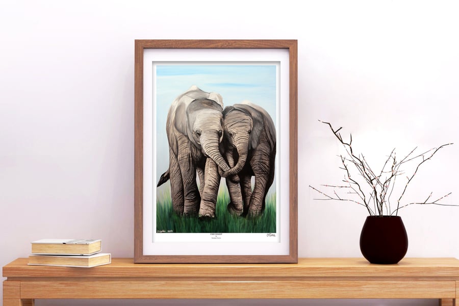 Elephants Art Print - 'Friendship' - A5 A4 A3 Wildlife Art Print