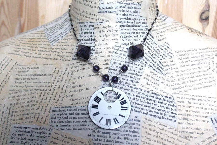 Vintage Steampunk Watch Face Beaded Necklace