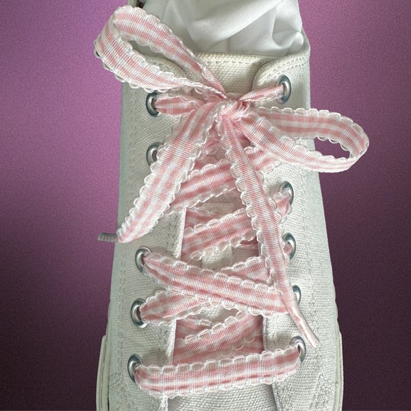 Gingham Ribbon Shoelaces 91cm Decorative Laces for Trainers Free Delivery