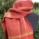 Handwoven Scarf in Reds, Orange and Green