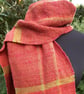 Handwoven Scarf in Reds, Orange and Green