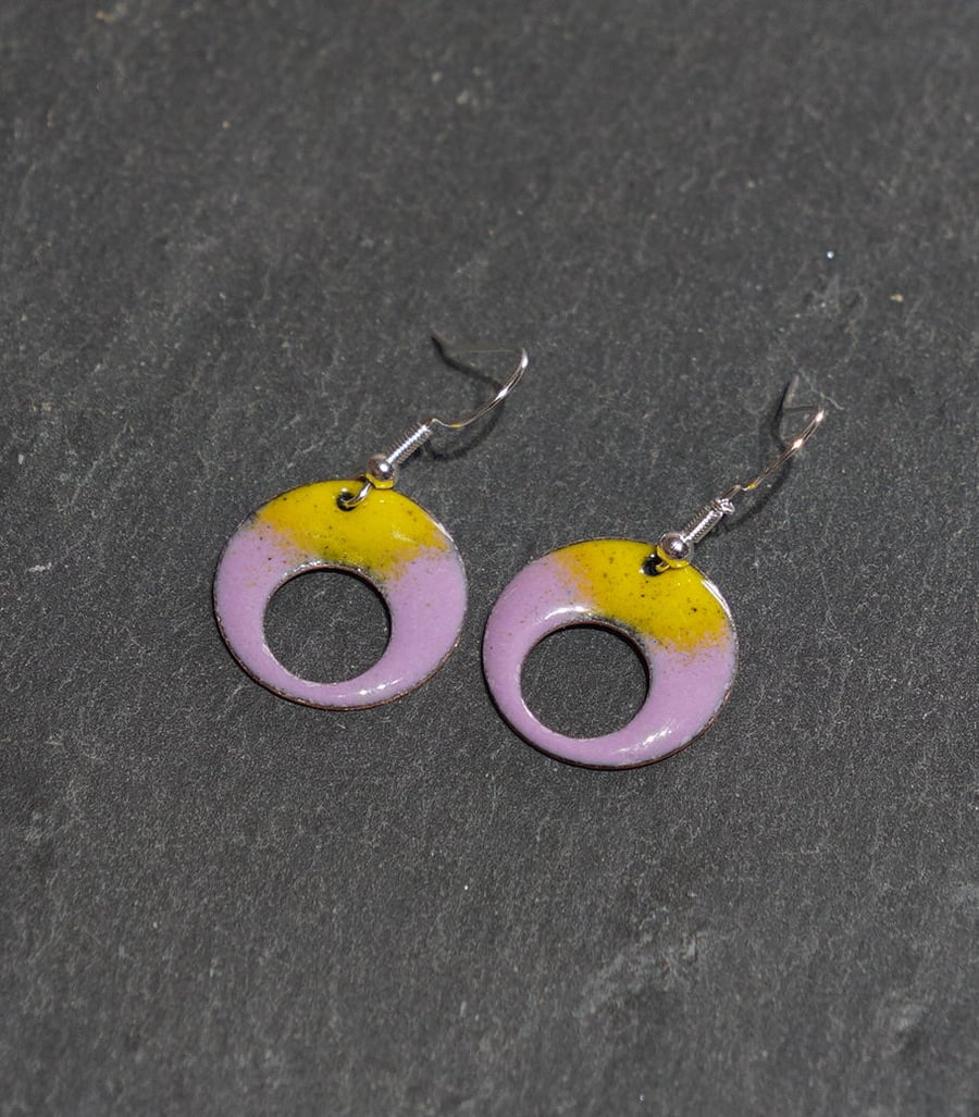 pierced circular enamelled earrings