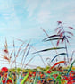 Fen Landscape Watercolour Original Painting of Summer Fields with Wild Flowers  - Image 4