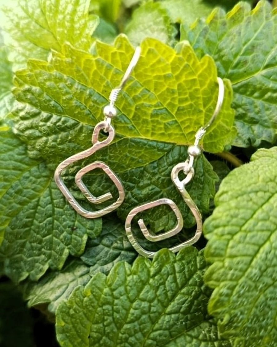 Handmade Sterling Silver 925 Hammered Spiral Drop Earrings - Unique Jewellery