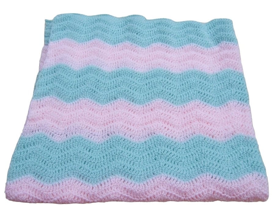 Baby ripple blanket hand crochet in sparkly green and pink Seconds Sunday