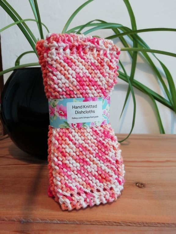 Hand knitted cotton dishcloths: set of 3