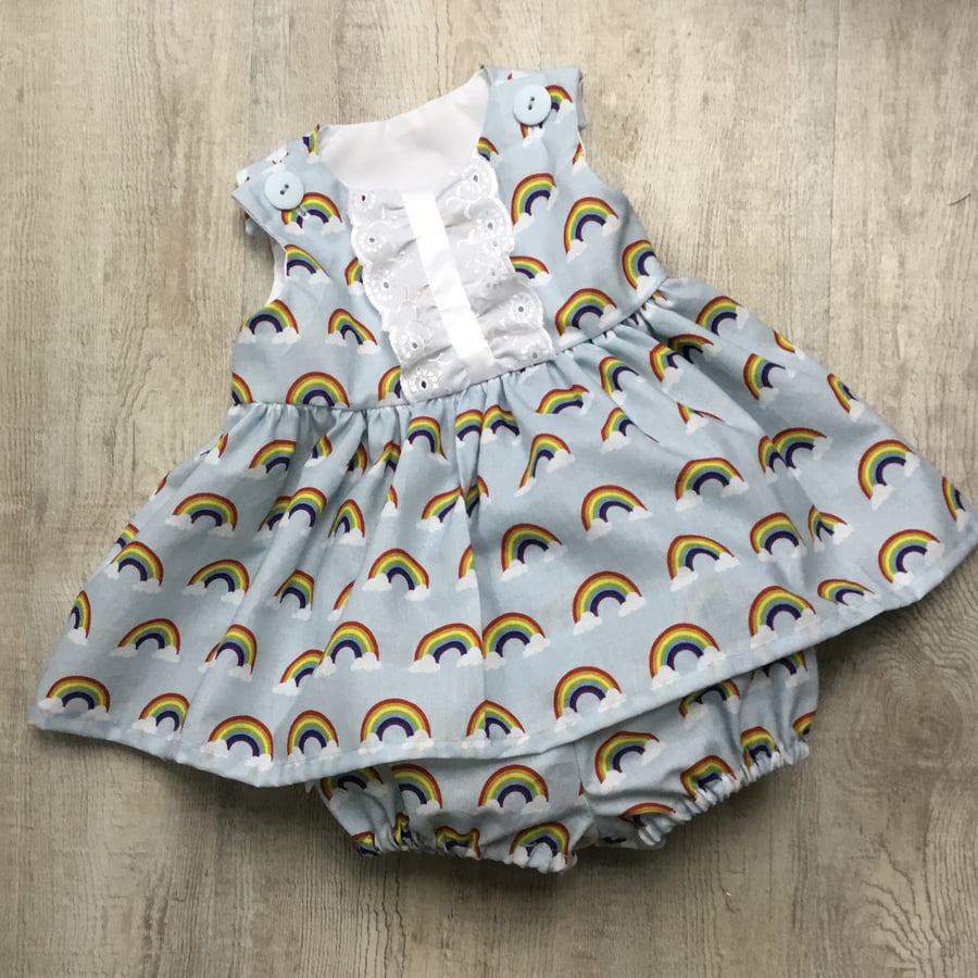 Baby girl Rainbow Dress and Frilly bloomers age 3-6 months