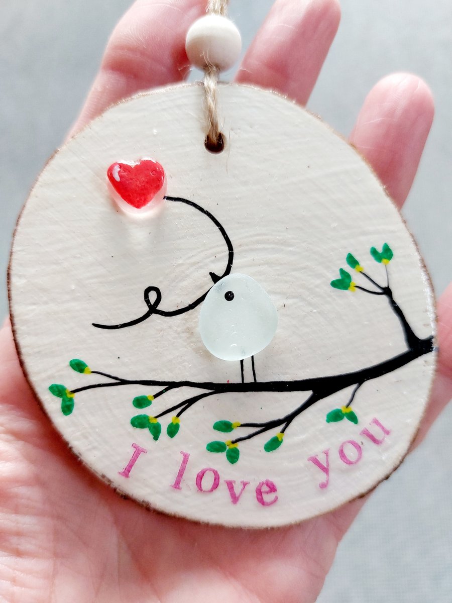 Sea Glass Love Decoration - I Love You - Valentine, Engagement, Wedding Gift