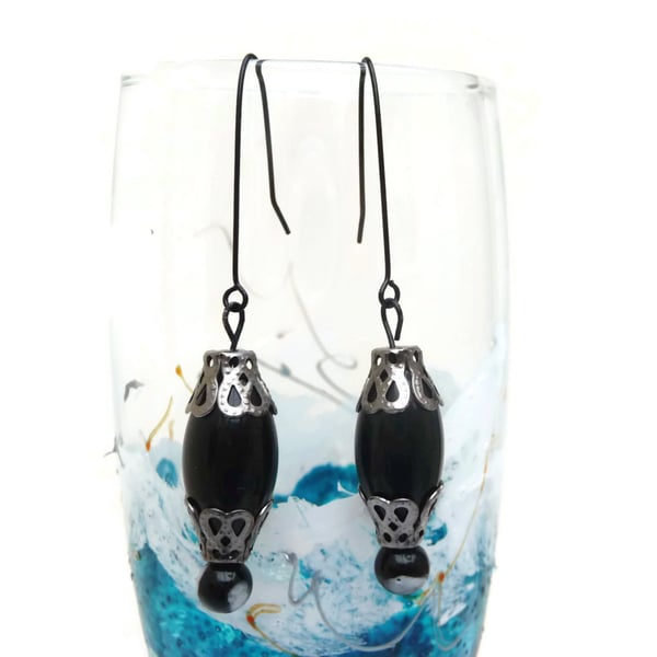 Black Beaded Earrings