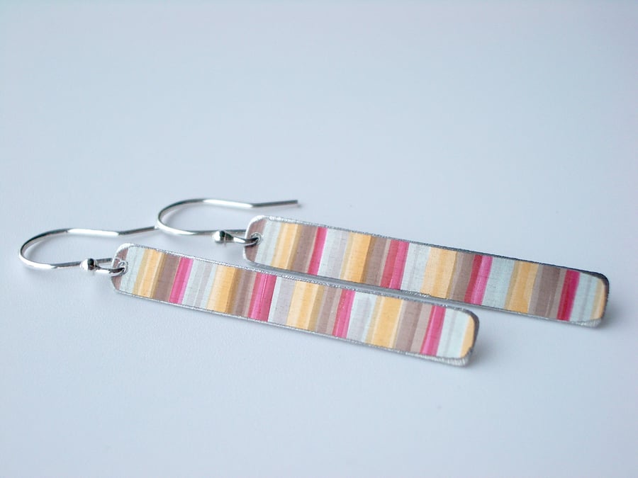 SALE Rectangle earrings in burgundy stripes SALE
