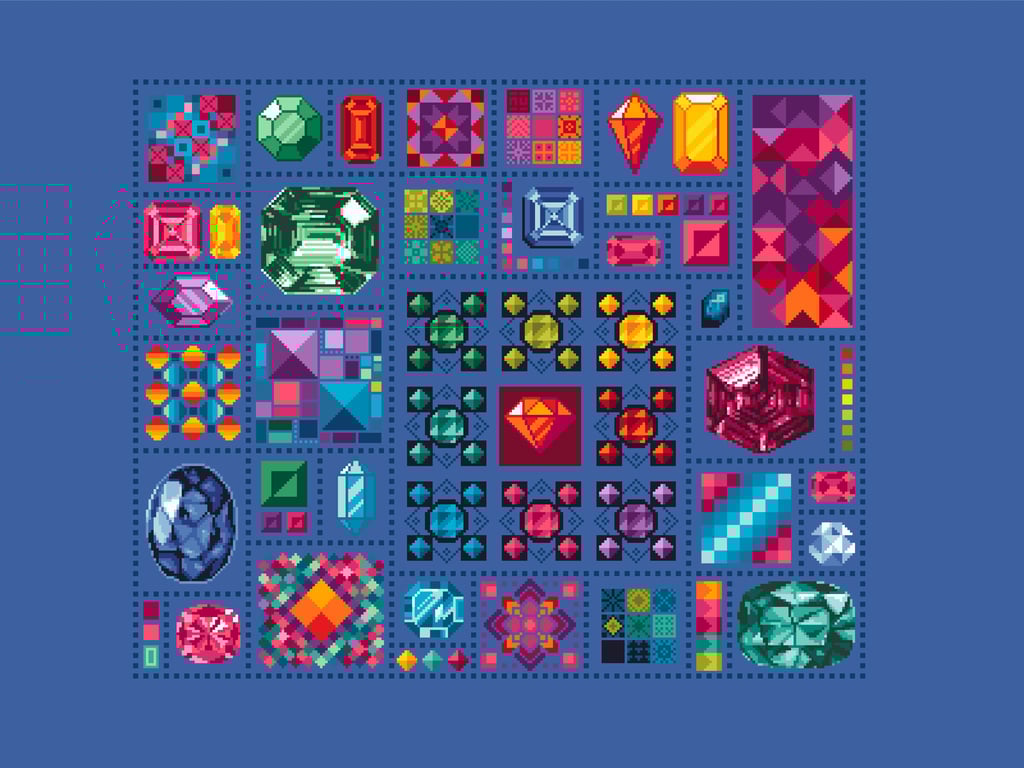 300 - Jewels Cross Stitch Pattern: Gemstone Patchwork Sampler -PDF Counted Chart