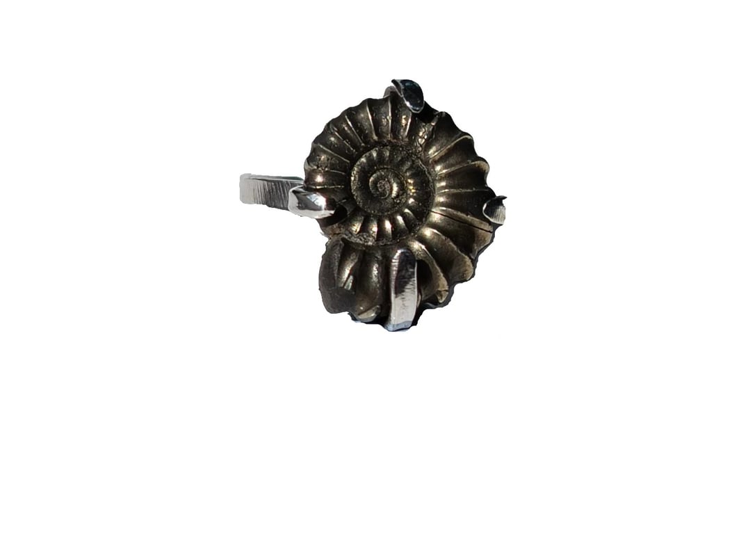 Pyrite Ammonite Adjustable Fossil Ring Statement Jewellery Gift Handmade