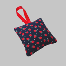 Lavender bag in navy with red strawberries, handmade