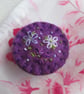Hand Embroidered Floral Brooch on Purple Wool Felt - Image 1