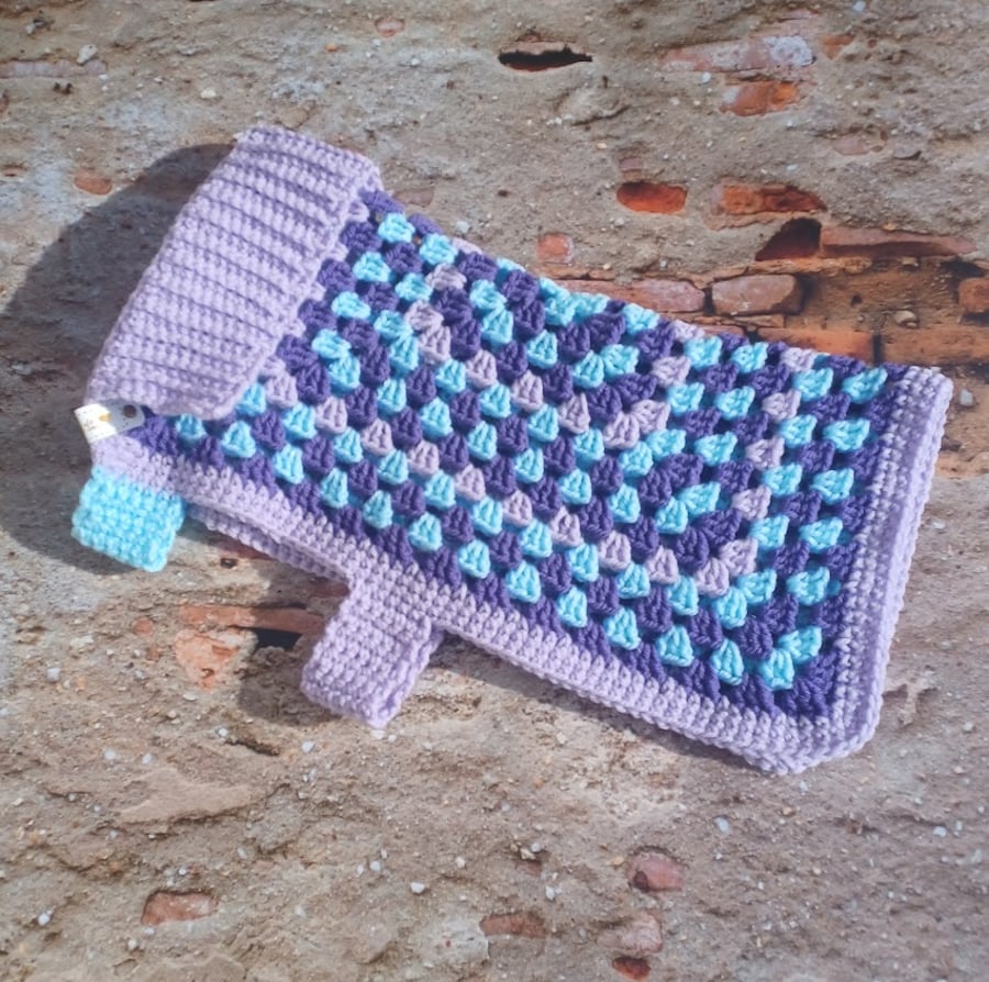 Easy wearing crochet dog jacket, Small dog sweater blue purple
