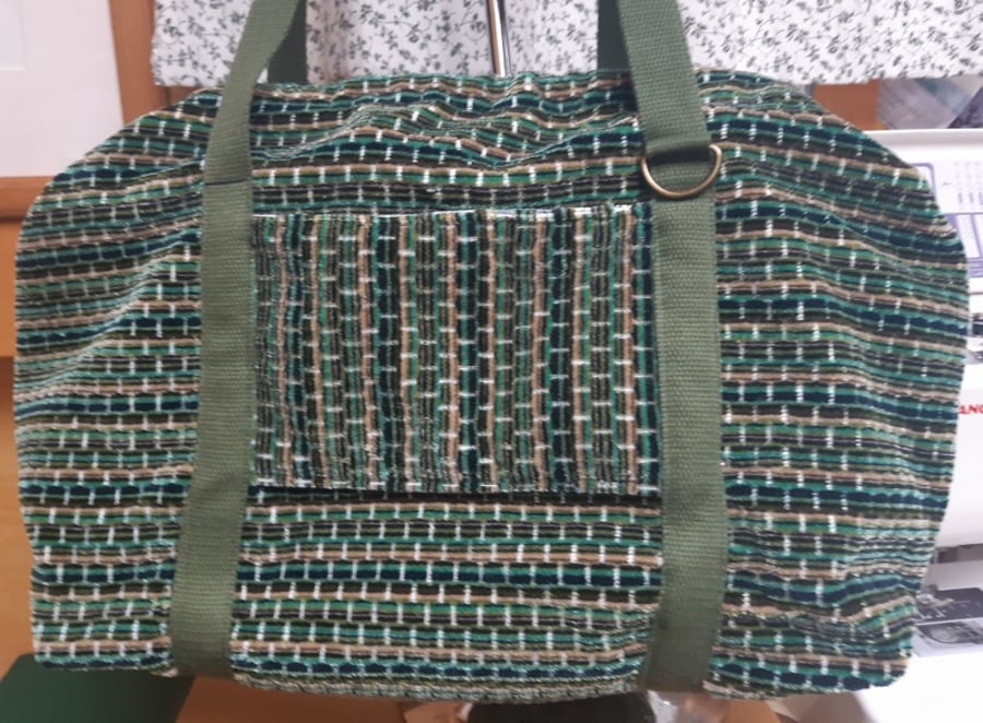 Green velvet carpet bag