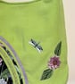 Bright green hobo style shoulder bag ,Flowers and dragonfly  - Image 3