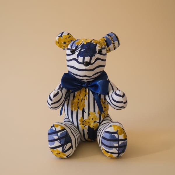 Custom Handmade Teddy Bear -  Joules Print with Bow