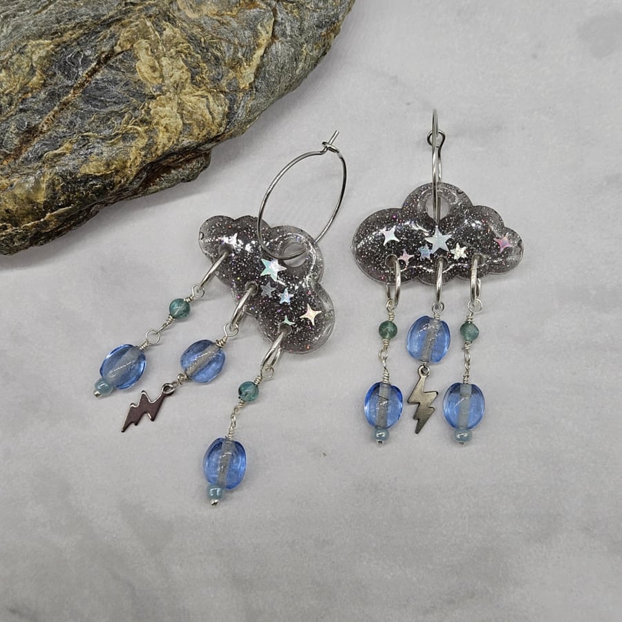 Cloud Earrings, Resin Cloud Earrings, Statement Earrings, Resin Earrings, Stormy