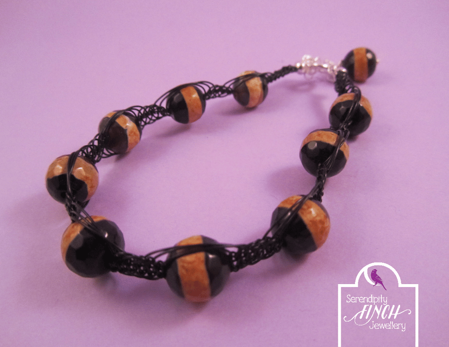 Black Orange Agate Macrame Bracelet