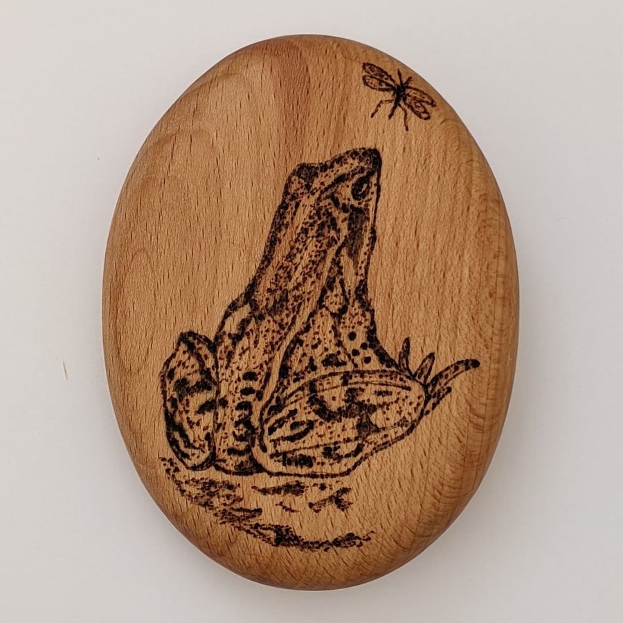  Wood burned frog pebble