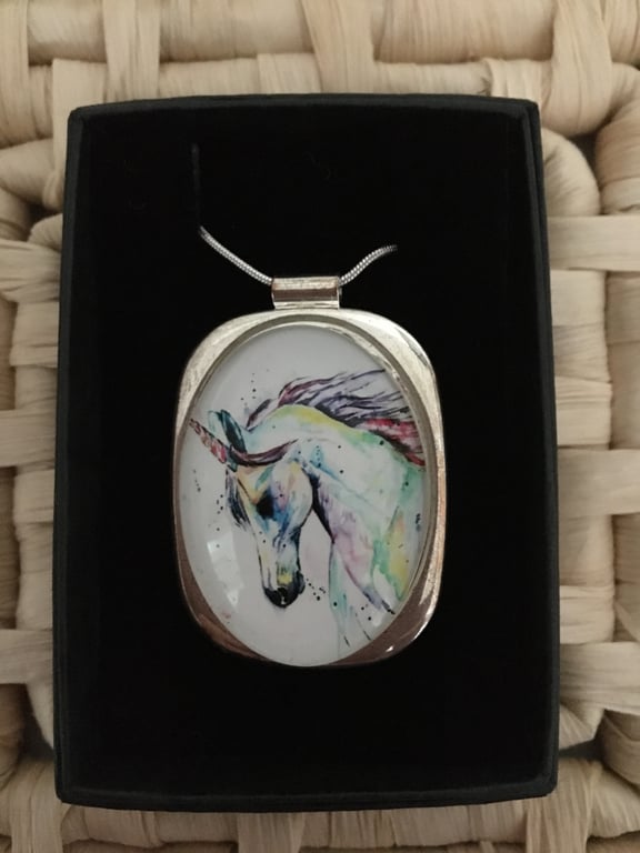 Large White Unicorn Pendant 