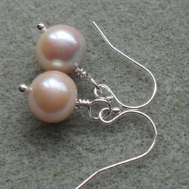Peach Cultured Pearl Sterling Silver Earrings