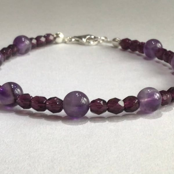 Amethyst Semi Precious Round Beads & Preciosa Fire Polish Beads 